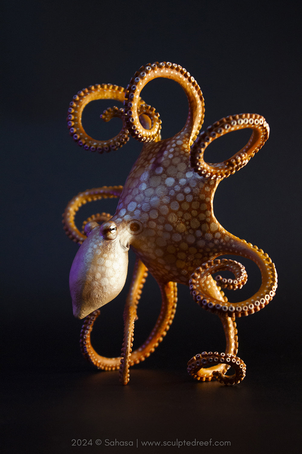 MAKANA - 70 x 145 x 145mm - OOAK Day Octopus Sculpture with separate Agate base