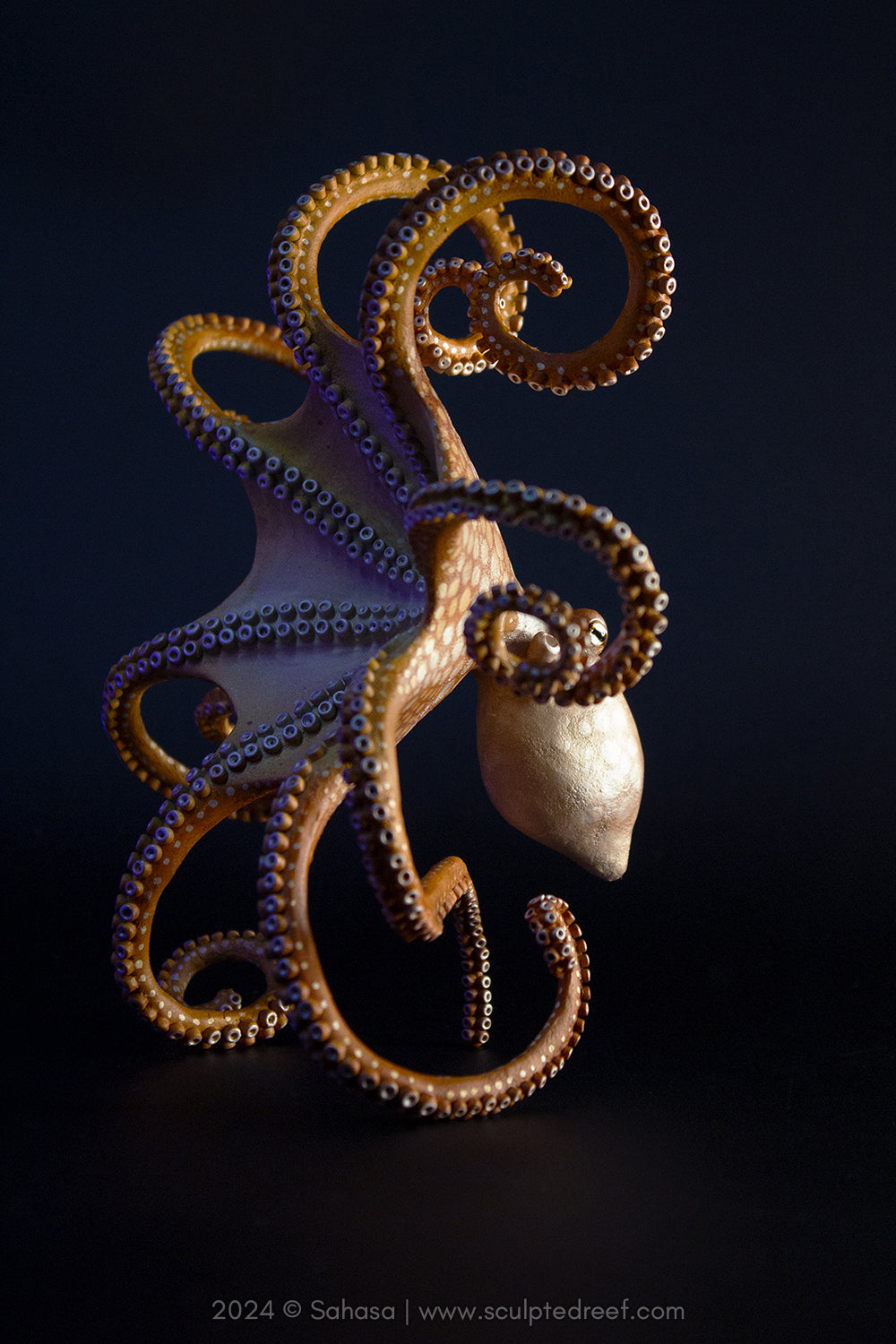 MAKANA - 70 x 145 x 145mm - OOAK Day Octopus Sculpture with separate Agate base