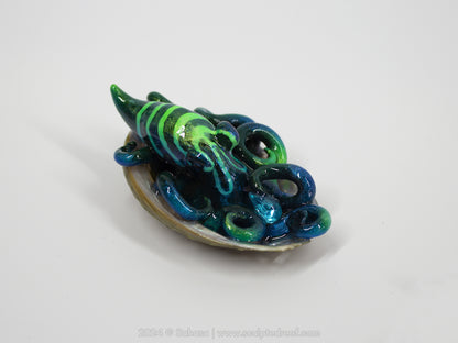 LUNA - Baby Shelltopus - OOAK Black Prism LPSO Octopus Sculpture