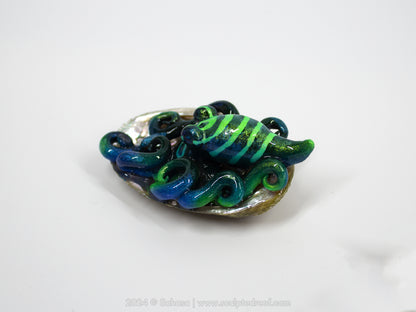 LUNA - Baby Shelltopus - OOAK Black Prism LPSO Octopus Sculpture