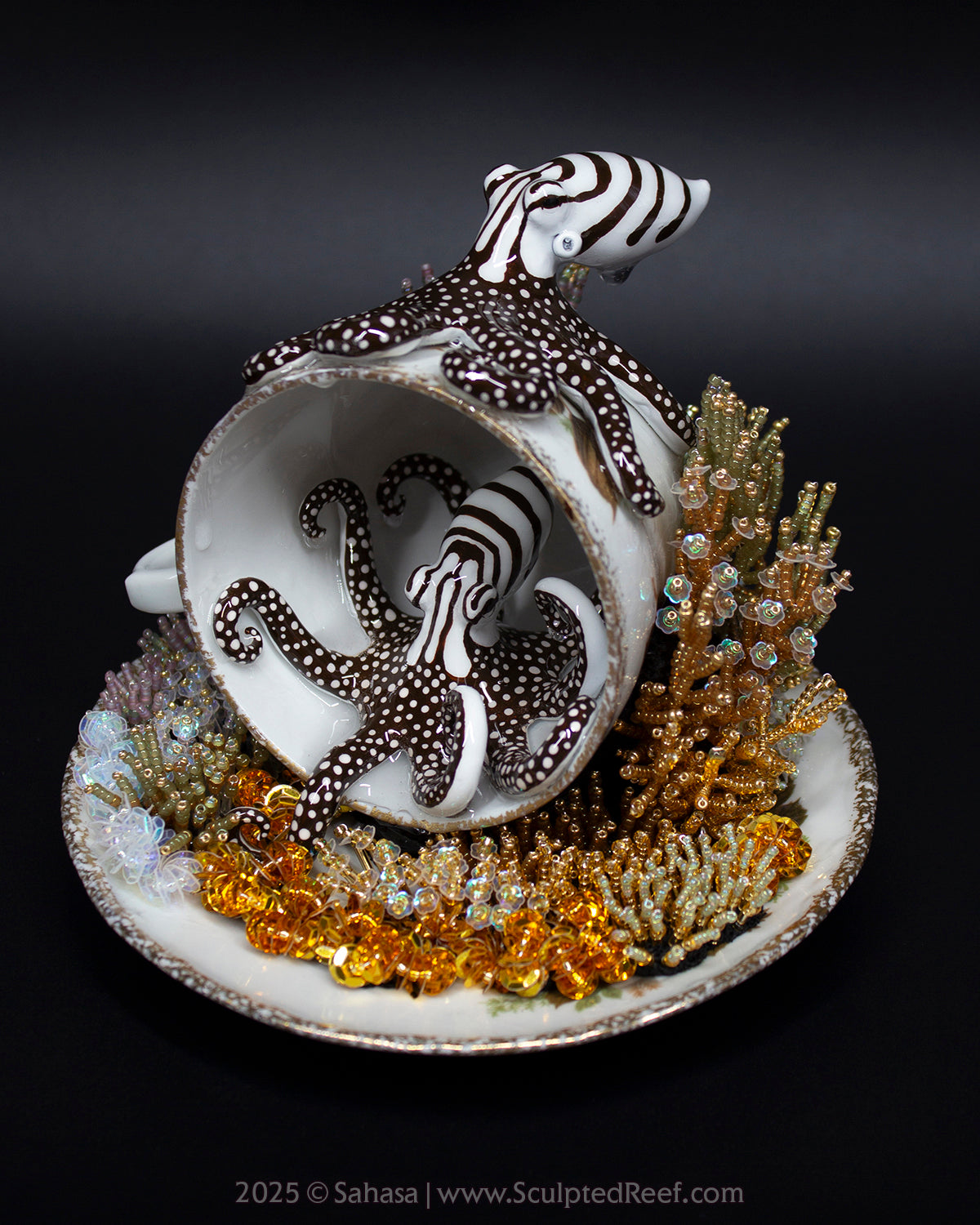 No.14 "Coral Garden III" Sculpted Reef Series - Larger Pacific Striped Octopus Sculpture