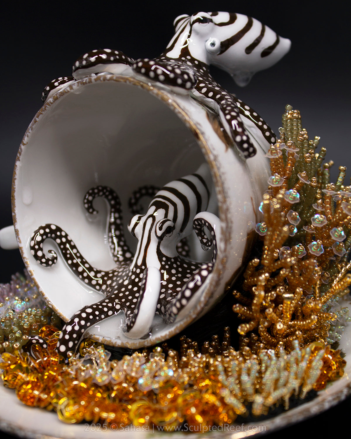 No.14 "Coral Garden III" Sculpted Reef Series - Larger Pacific Striped Octopus Sculpture