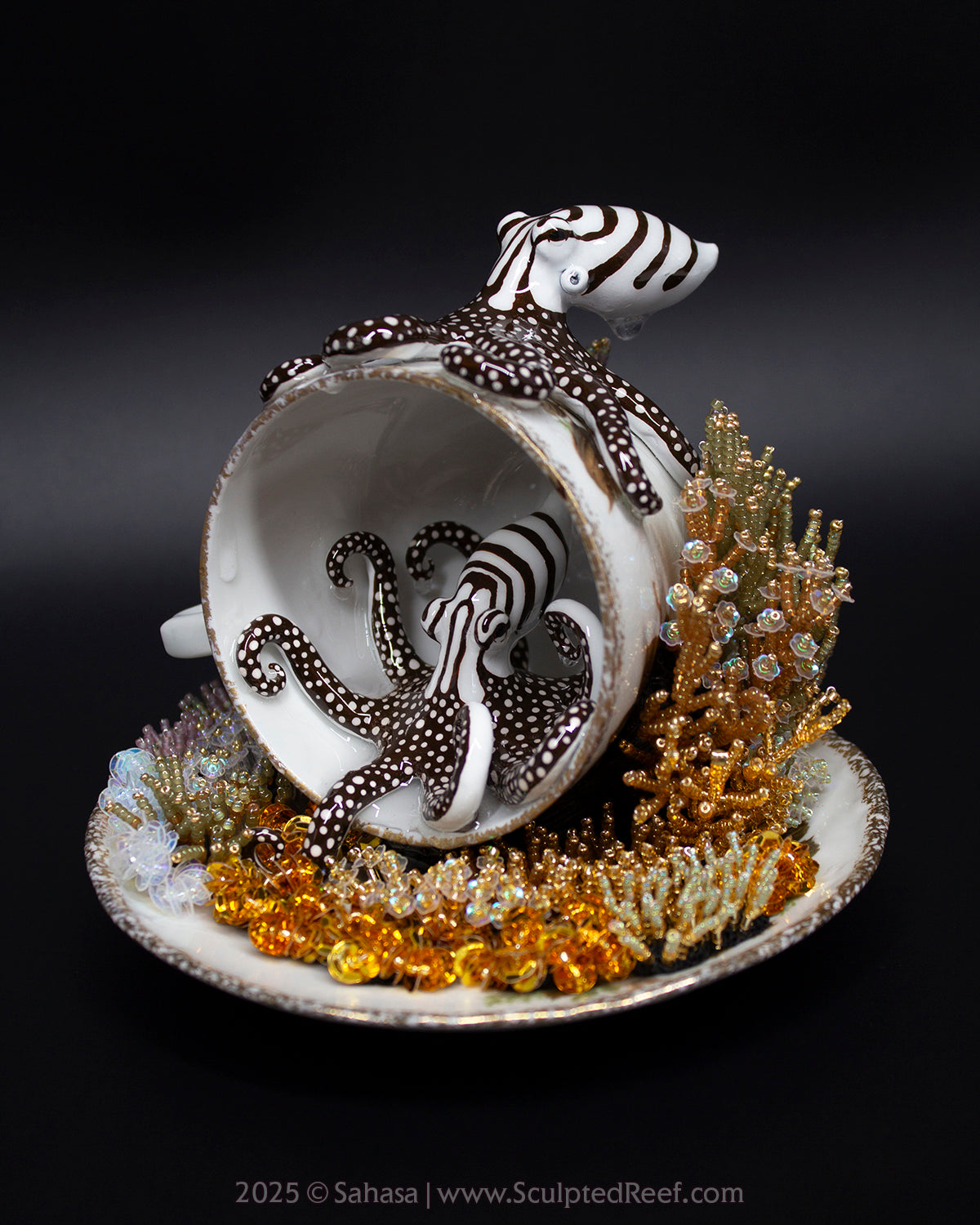 No.14 "Coral Garden III" Sculpted Reef Series - Larger Pacific Striped Octopus Sculpture
