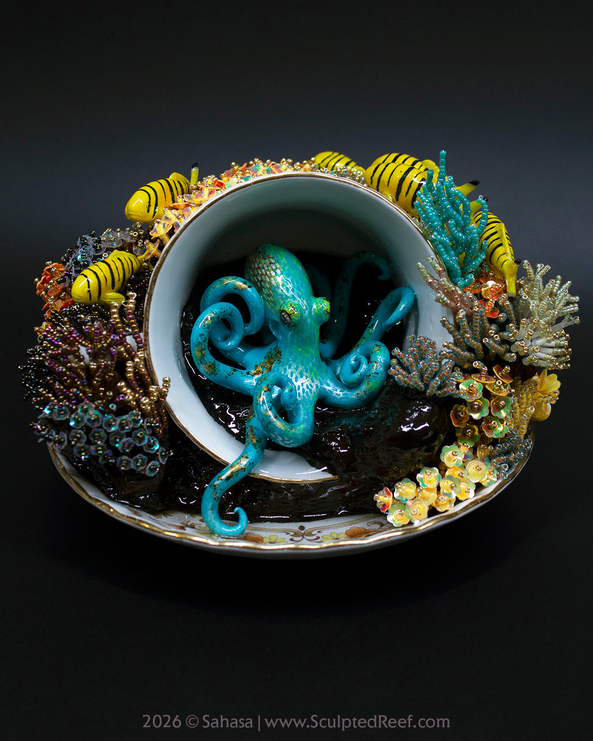No.18 "A Reef Symphony" Sculpted Reef Series - Golden Trevally and Caribbean Reef Octopus Sculpture