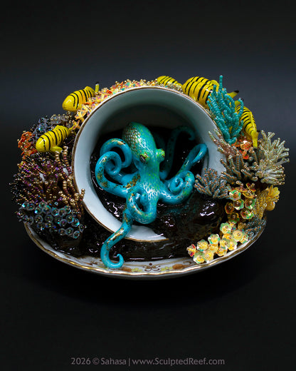 No.18 "A Reef Symphony" Sculpted Reef Series - Golden Trevally and Caribbean Reef Octopus Sculpture