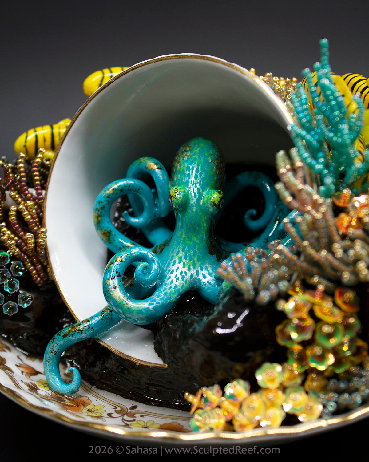 No.18 "A Reef Symphony" Sculpted Reef Series - Golden Trevally and Caribbean Reef Octopus Sculpture