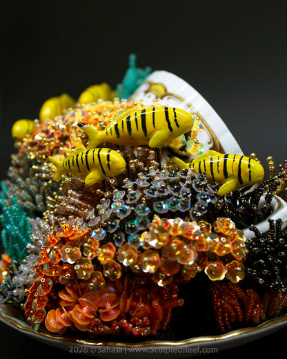 No.18 "A Reef Symphony" Sculpted Reef Series - Golden Trevally and Caribbean Reef Octopus Sculpture