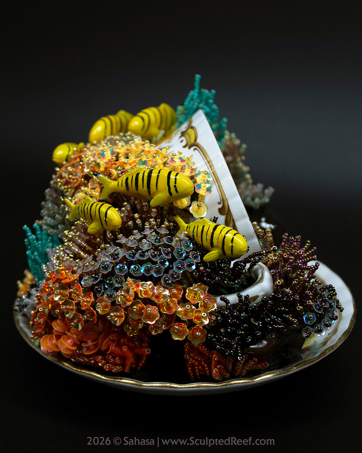 No.18 "A Reef Symphony" Sculpted Reef Series - Golden Trevally and Caribbean Reef Octopus Sculpture