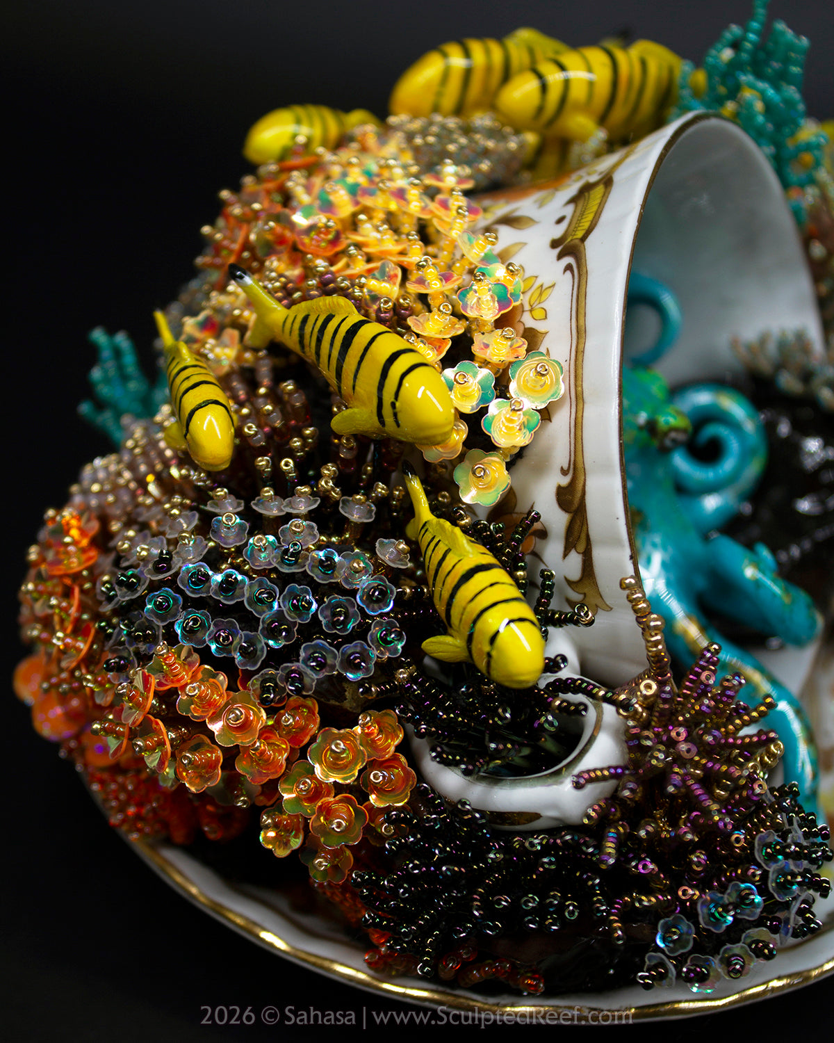 No.18 "A Reef Symphony" Sculpted Reef Series - Golden Trevally and Caribbean Reef Octopus Sculpture