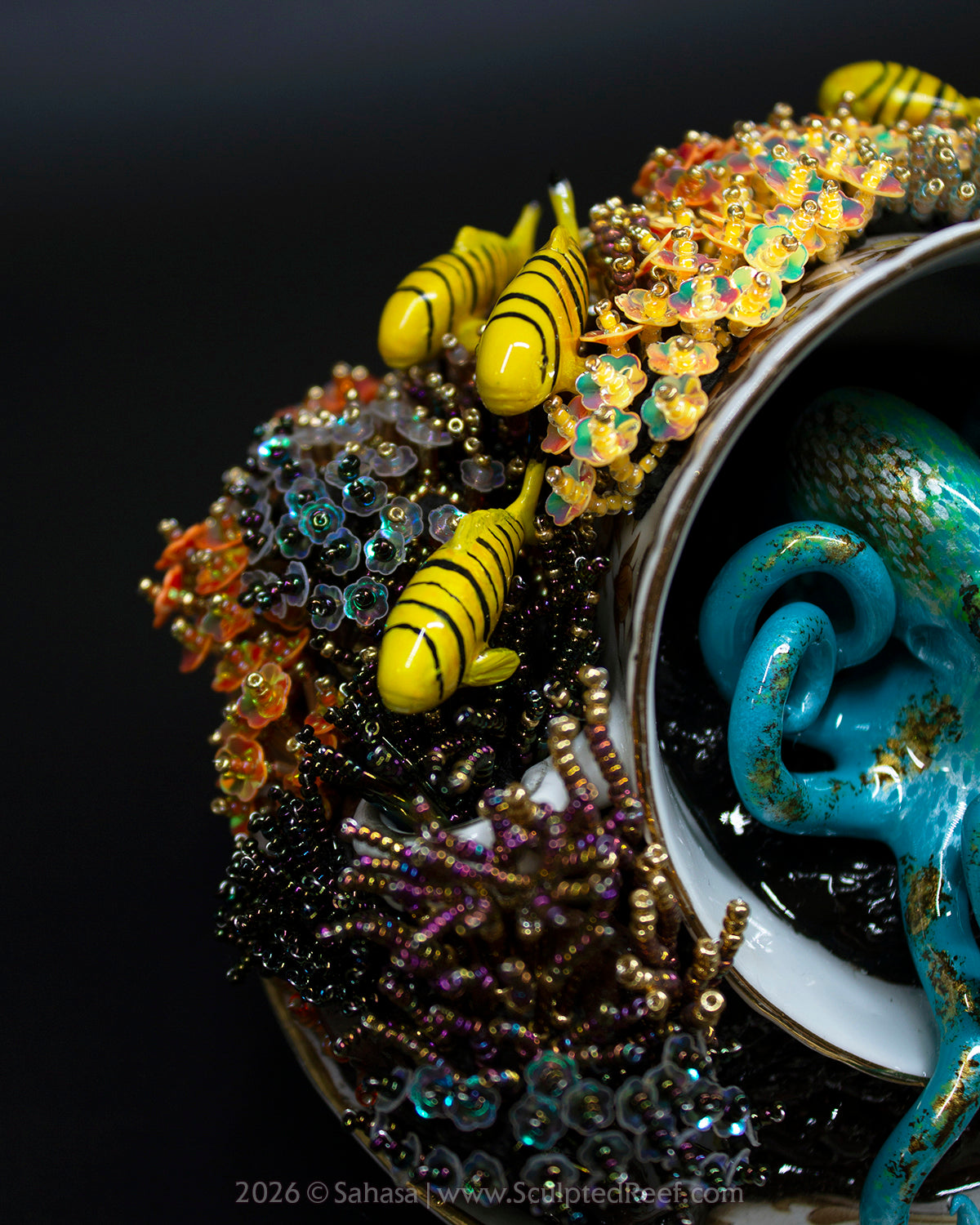 No.18 "A Reef Symphony" Sculpted Reef Series - Golden Trevally and Caribbean Reef Octopus Sculpture
