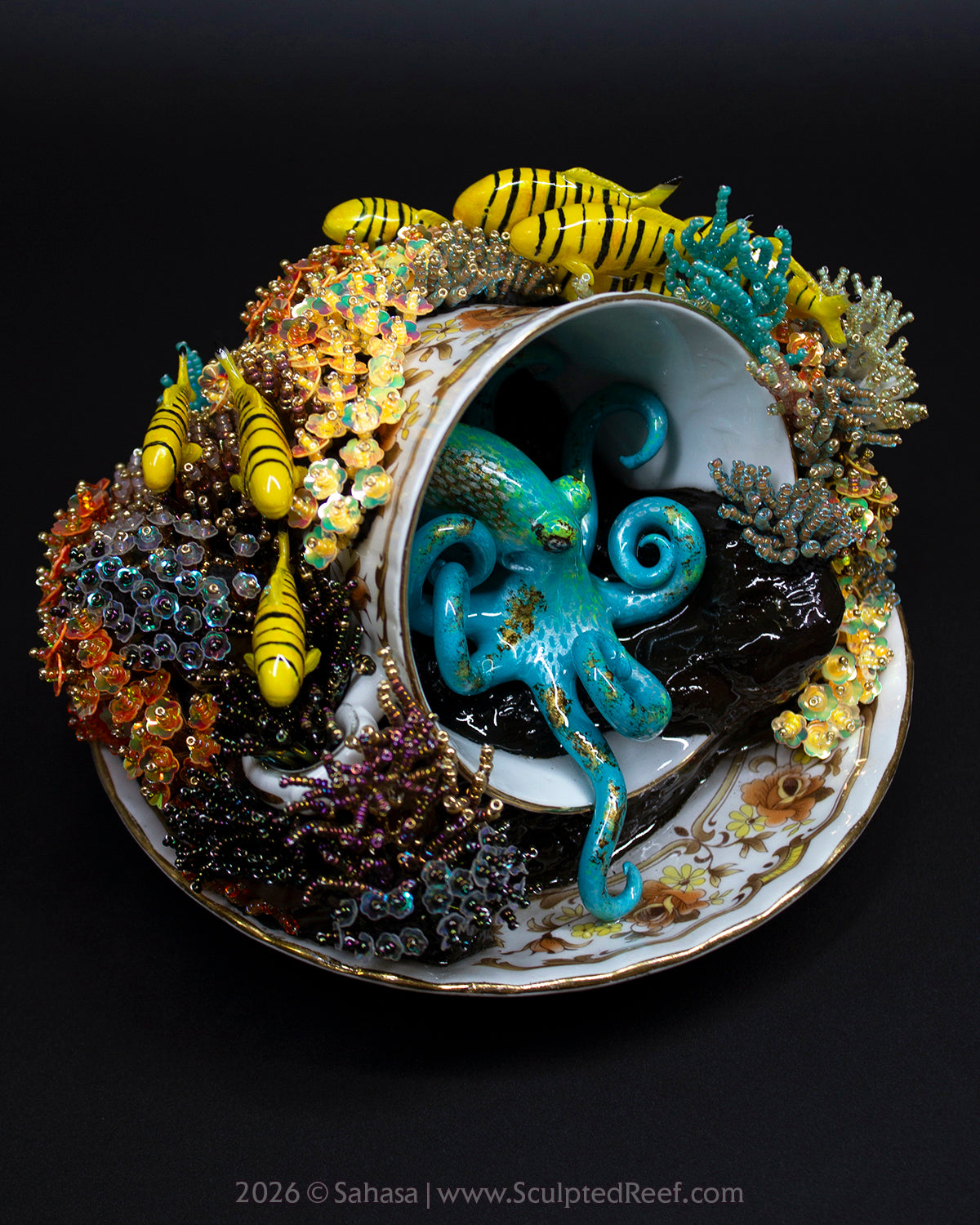 No.18 "A Reef Symphony" Sculpted Reef Series - Golden Trevally and Caribbean Reef Octopus Sculpture