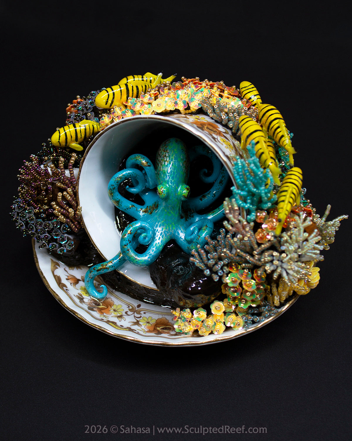 No.18 "A Reef Symphony" Sculpted Reef Series - Golden Trevally and Caribbean Reef Octopus Sculpture