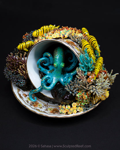 No.18 "A Reef Symphony" Sculpted Reef Series - Golden Trevally and Caribbean Reef Octopus Sculpture