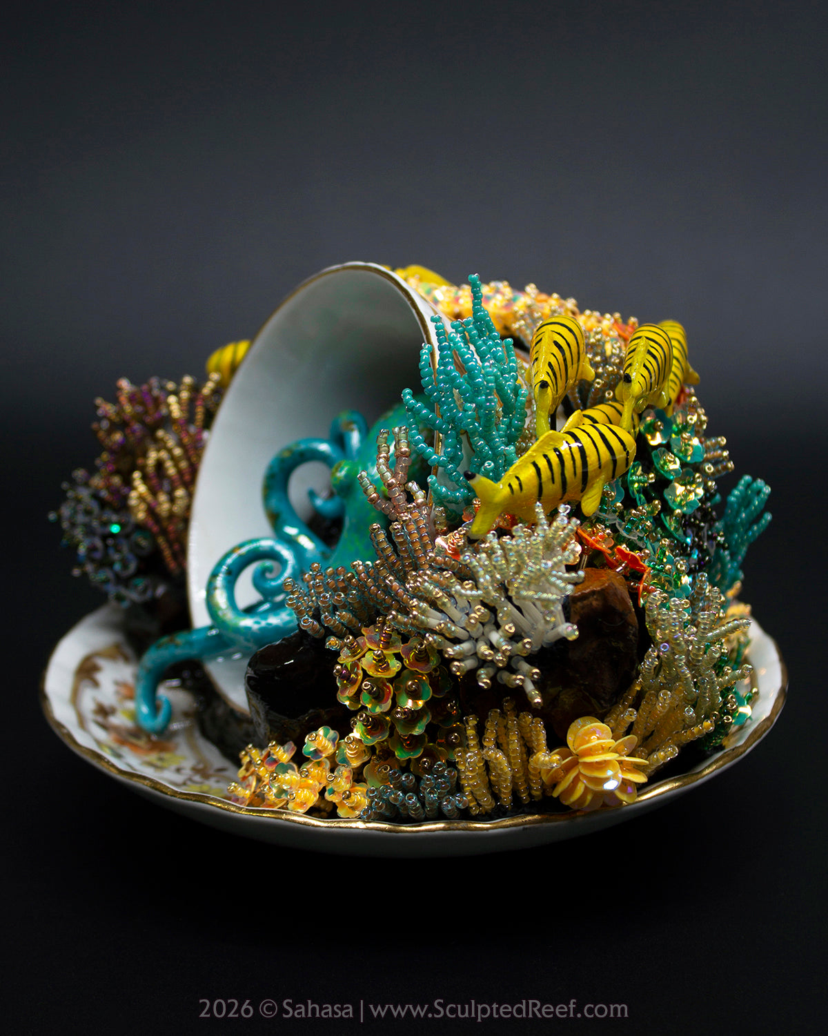 No.18 "A Reef Symphony" Sculpted Reef Series - Golden Trevally and Caribbean Reef Octopus Sculpture
