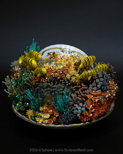 No.18 "A Reef Symphony" Sculpted Reef Series - Golden Trevally and Caribbean Reef Octopus Sculpture