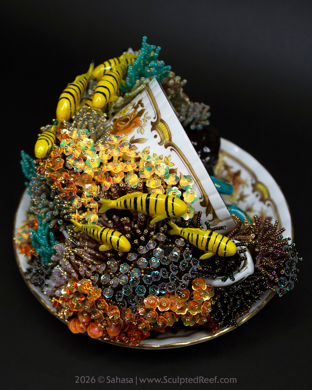 No.18 "A Reef Symphony" Sculpted Reef Series - Golden Trevally and Caribbean Reef Octopus Sculpture