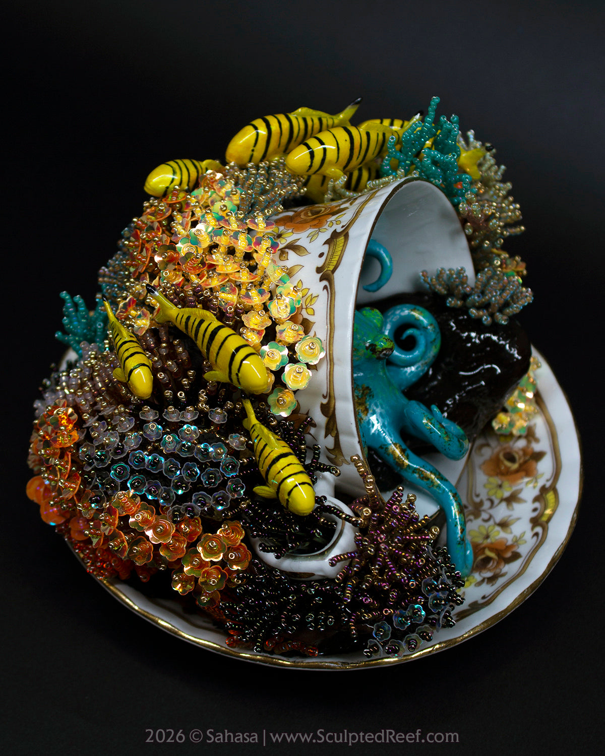 No.18 "A Reef Symphony" Sculpted Reef Series - Golden Trevally and Caribbean Reef Octopus Sculpture