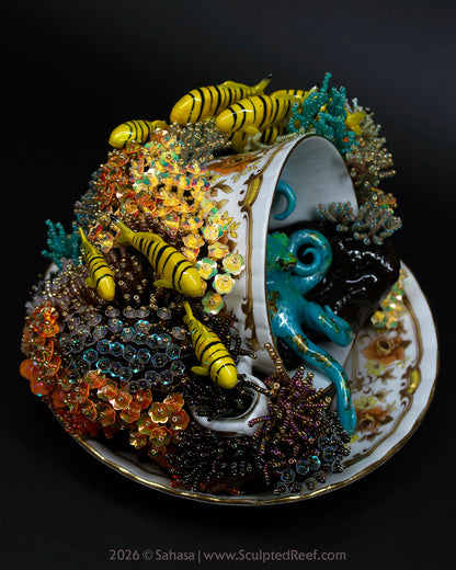 No.18 "A Reef Symphony" Sculpted Reef Series - Golden Trevally and Caribbean Reef Octopus Sculpture