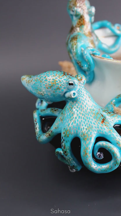 No.41 REEF DREAMS V - Octopus Tea Cup Signature Series - Caribbean Reef Octopus Sculpture