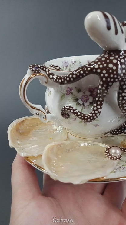 No.32 CHANTILLY - Octopus Tea Cup Signature Series - Larger Pacific Striped Octopus Sculpture