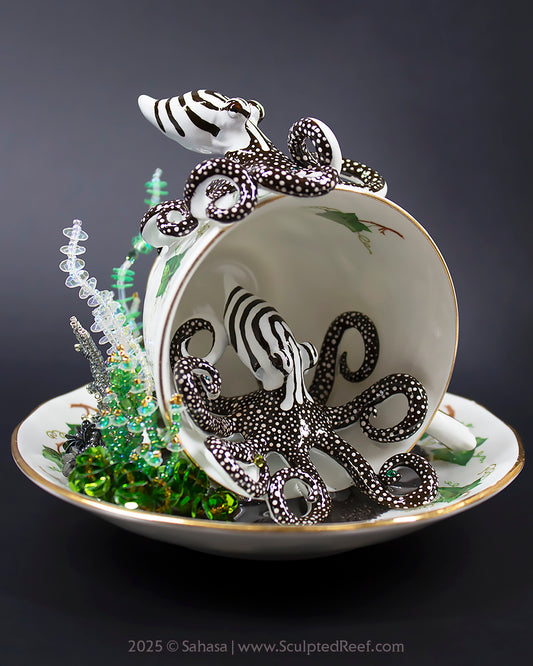 No.5 "A COZY DEN III" - Sculpted Reef Series - Larger Pacific Striped Octopus Sculpture