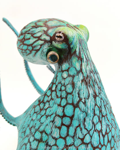 AURORA - 180 x 205 x 305mm - OOAK Caribbean Reef Octopus Sculpture - Sculpted and Carved Glow in the Dark Pedestal